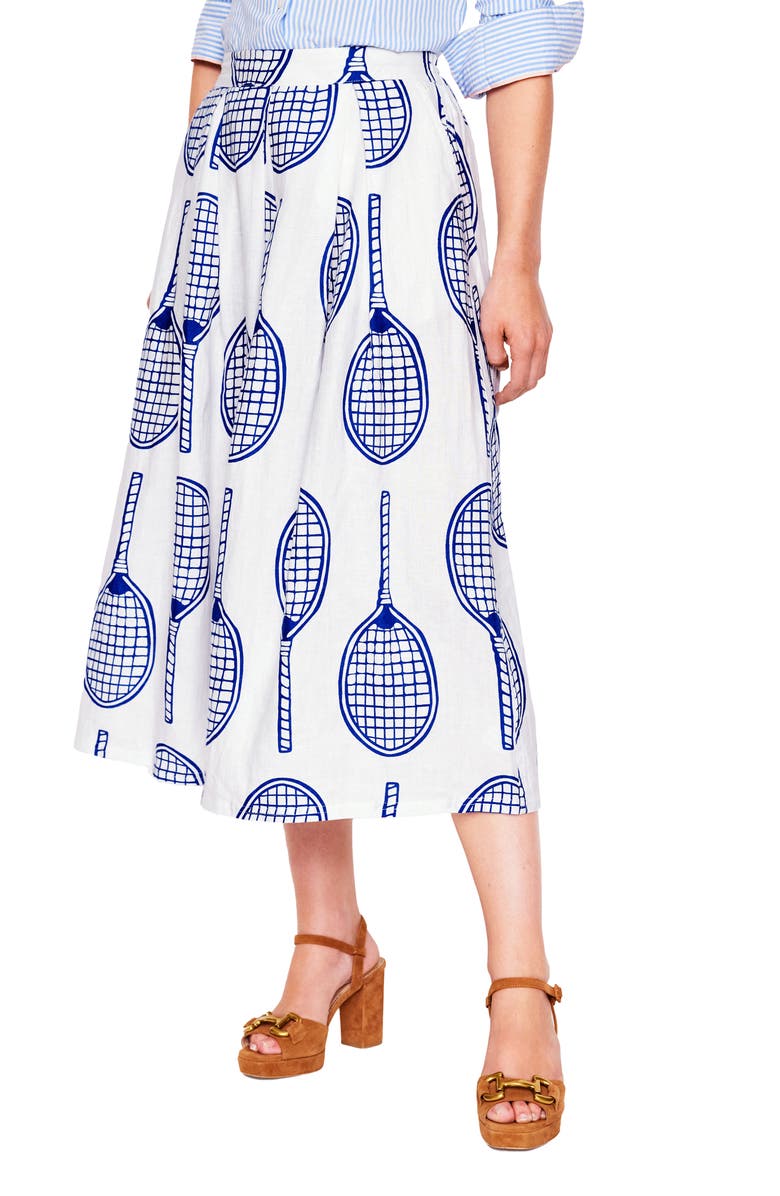 Boden Verity Linen Midi Skirt, Main, color, Ivory, Tennis
