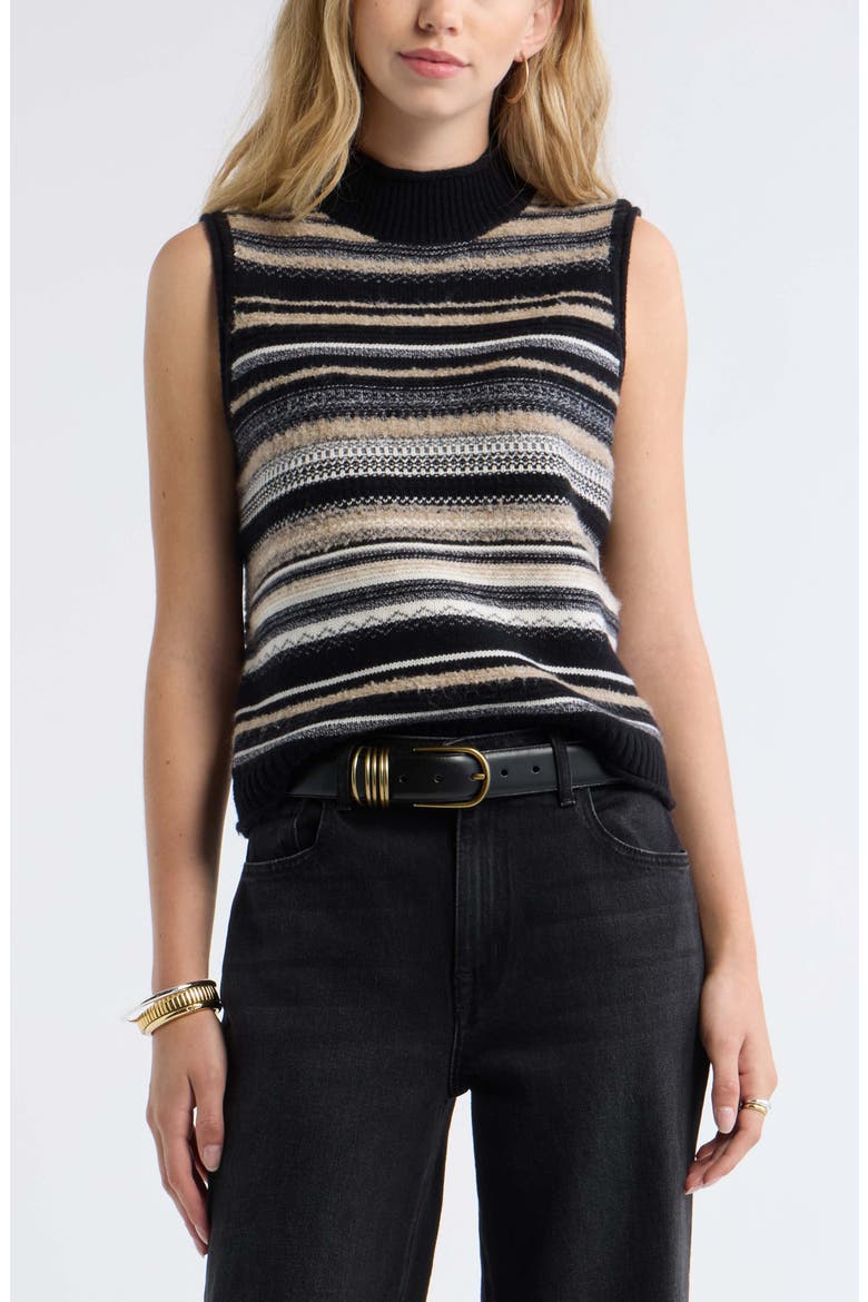 Striped Sleeveless Mock Neck Sweater, Main, color, NEUTRAL MULTI STRIPE