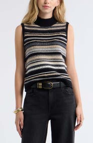 Treasure & Bond Striped Sleeveless Mock Neck Sweater