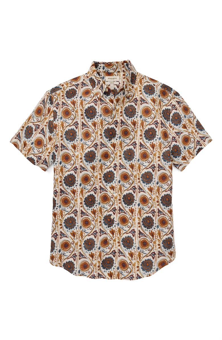 Bonobos Riviera Slim Fit Floral Short Sleeve Linen Button-Down Shirt, Alternate, color, Jasper Abstract Floral