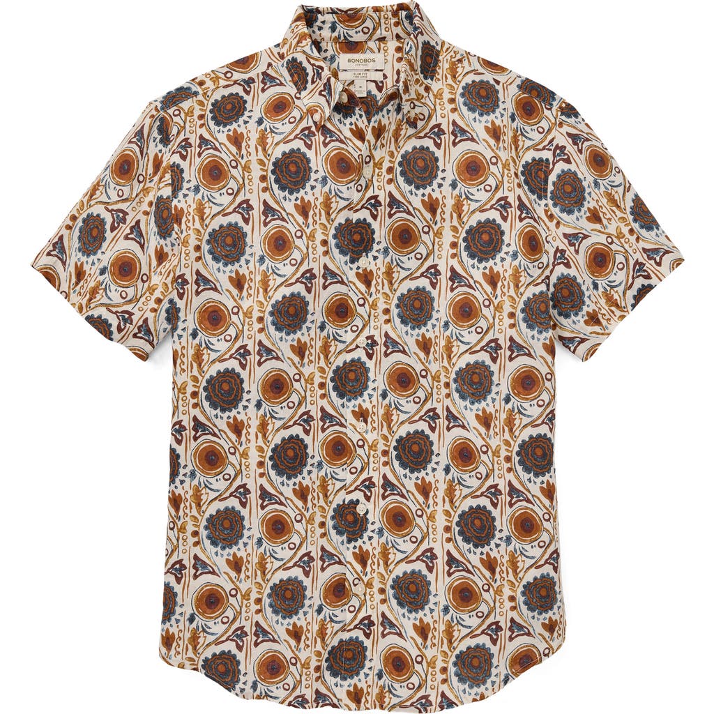 Bonobos Riviera Slim Fit Floral Short Sleeve Linen Button-down Shirt In Jasper Abstract Floral