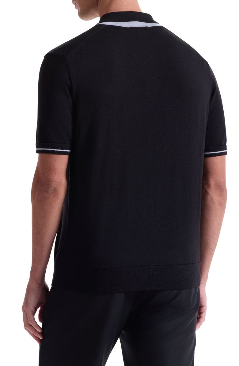 Bugatchi Tipped Merino Wool & Silk Polo Sweater, Alternate, color, Black