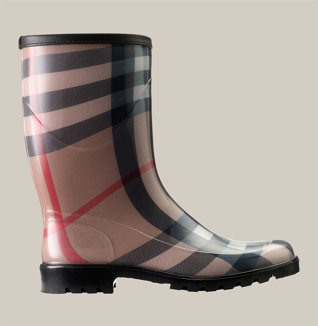 Burberry Mid Calf Check Rain Boot, Alternate, color, 