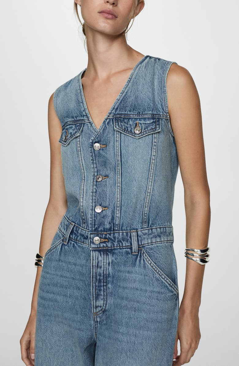MANGO Sleeveless Wide Leg Denim Jumpsuit, Alternate, color, 
