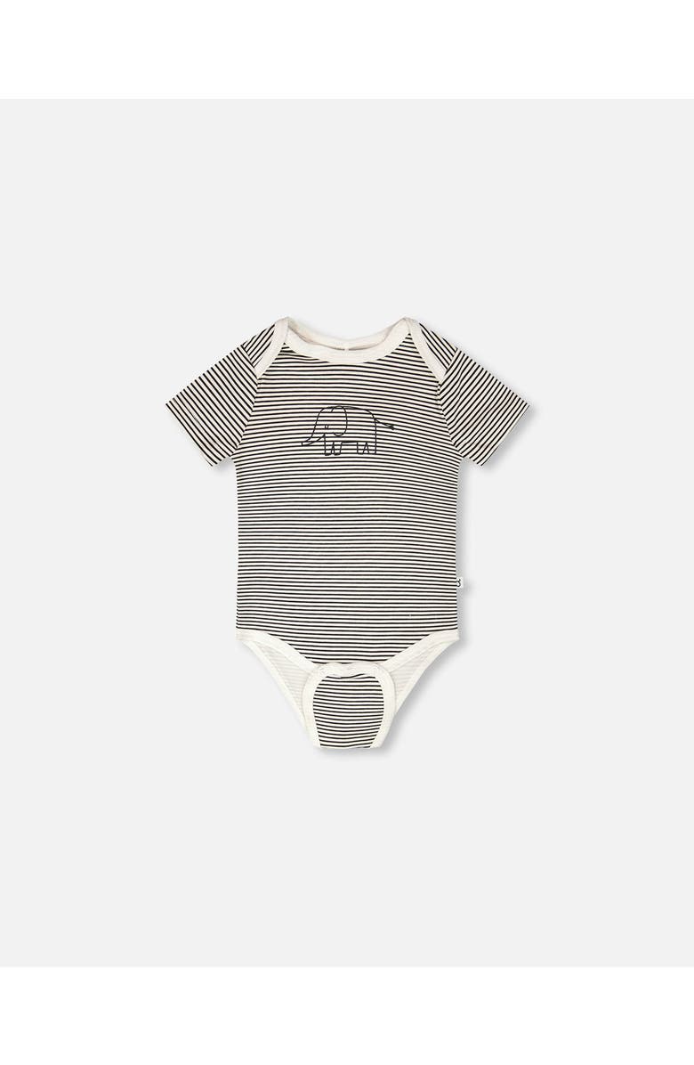 Deux par Deux Evolutive Jersey Stripes Bodysuit, Alternate, color, Black & Off White Stripes
