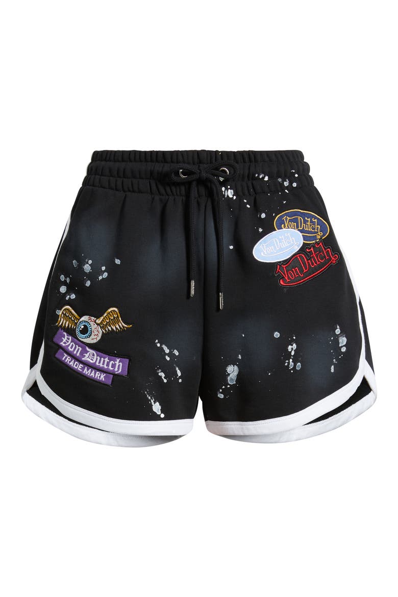Spray Wash Patch Shorts, Alternate, color, JET BLACK SPRAY WASH