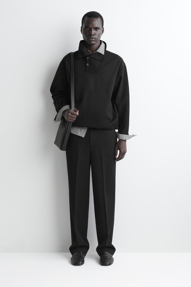 Wool-jersey Mock-neck Sweater, Alternate, color, BLACK