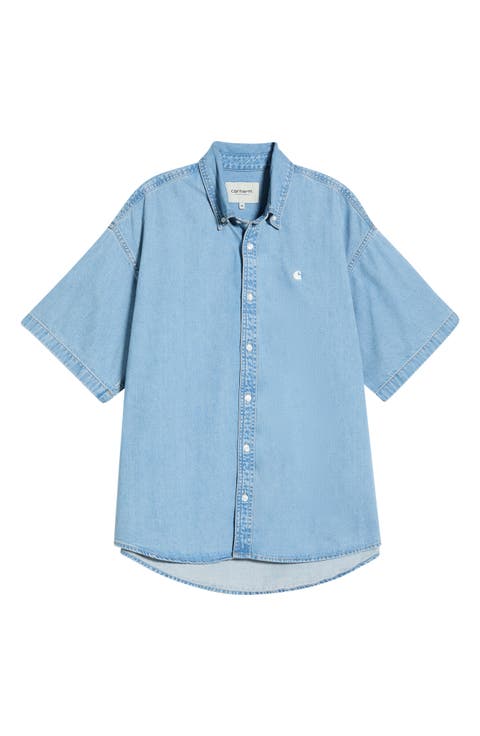 Lucas Short Sleeve Cotton Denim Button-Down Shirt