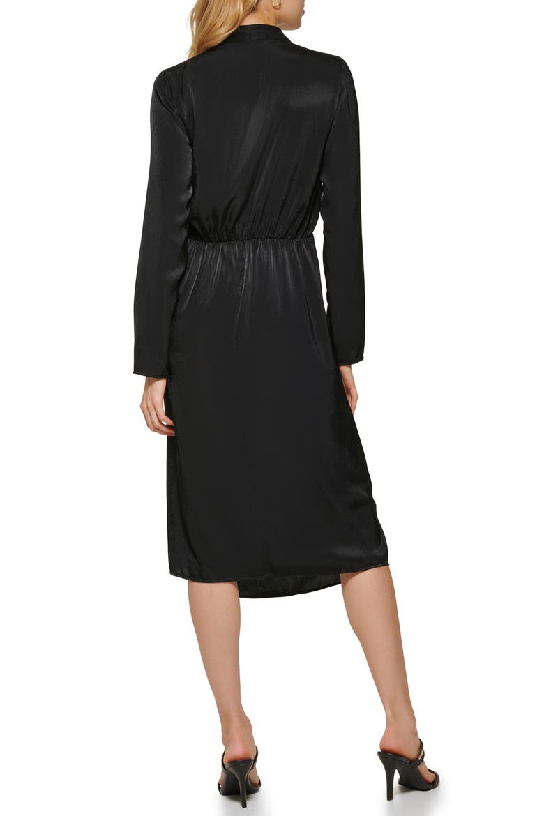 Gathered Long Sleeve Faux Wrap Dress, Alternate, color, BLACK