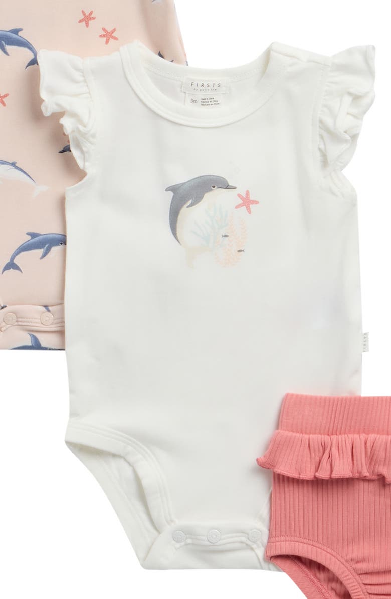 Petit Lem Dolphins Bodysuit & Bloomers Set, Alternate, color, Off White