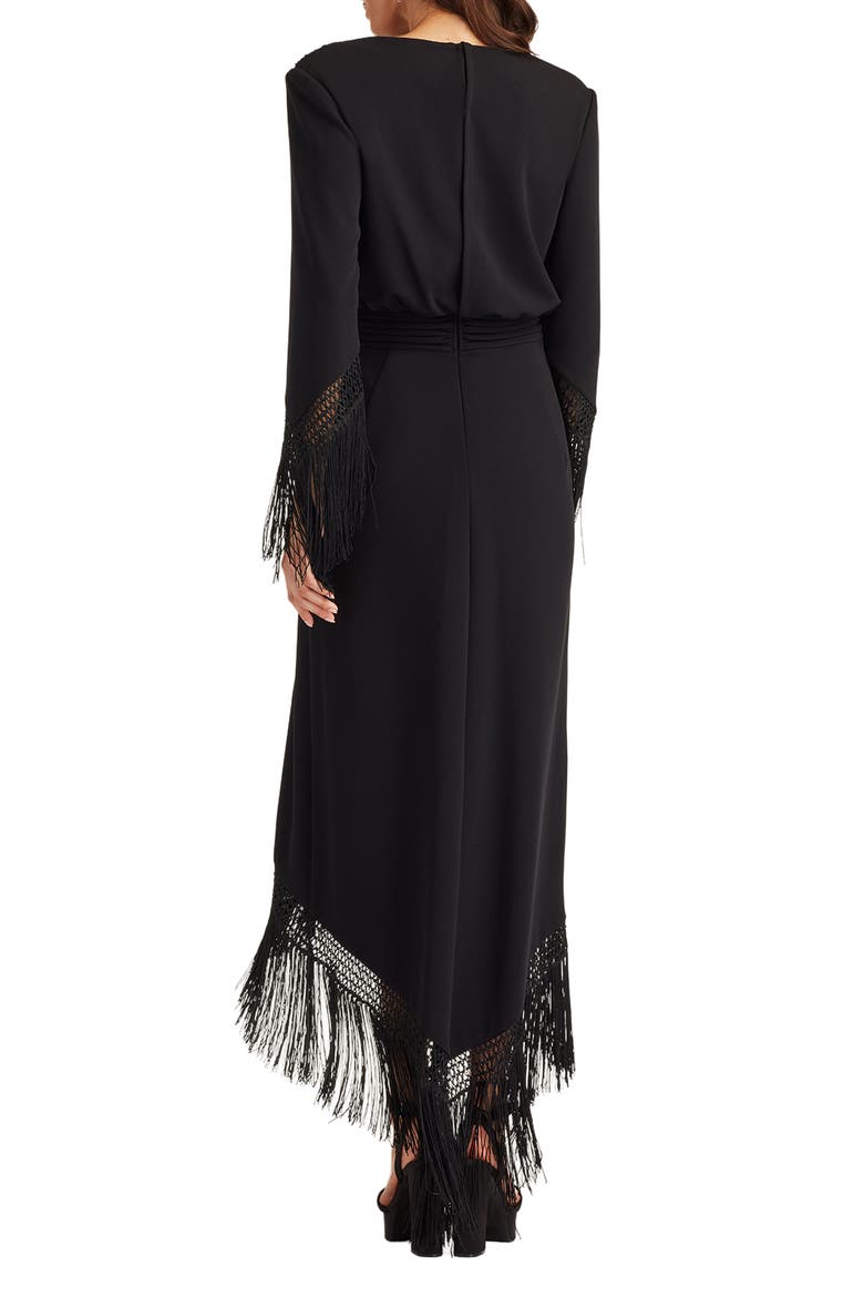 Fringe Detail Long Sleeve Gown, Alternate, color, BLACK