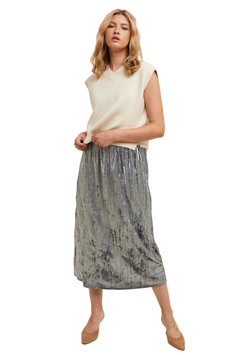 Crinkle Velvet Midi Skirt, Alternate, color, SLATE