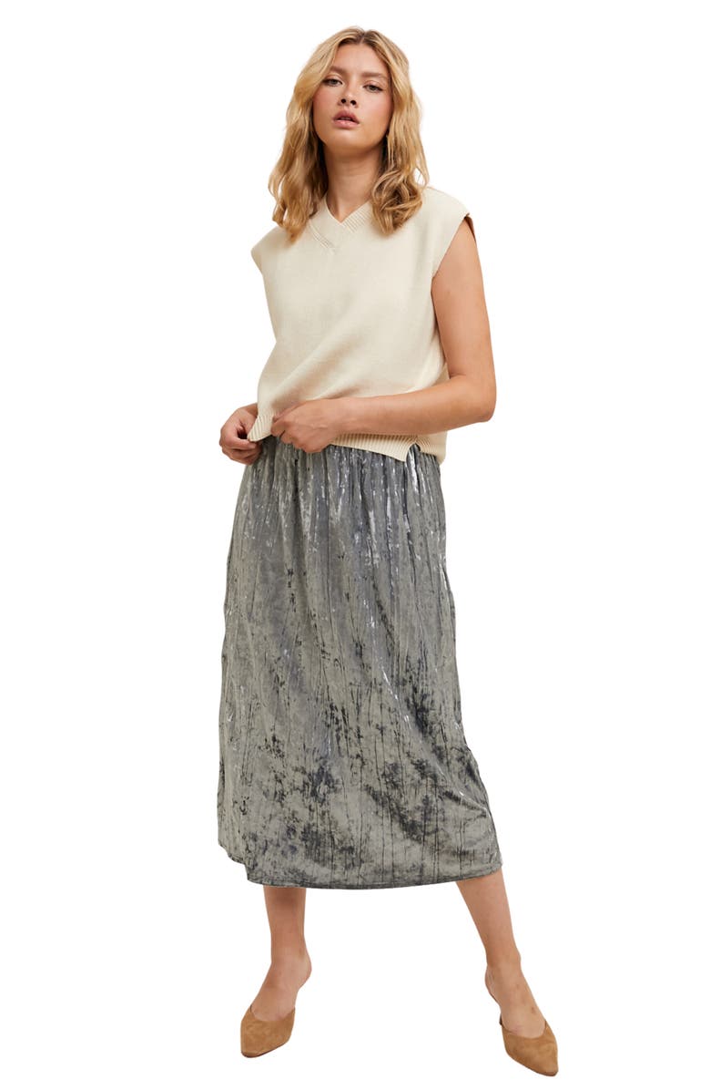 WISHLIST Crinkle Velvet Midi Skirt, Alternate, color, Slate