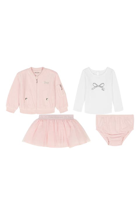 Logo Bomber Jacket, Long Sleeve T-Shirt, Skirt & Bloomers Set (Baby)