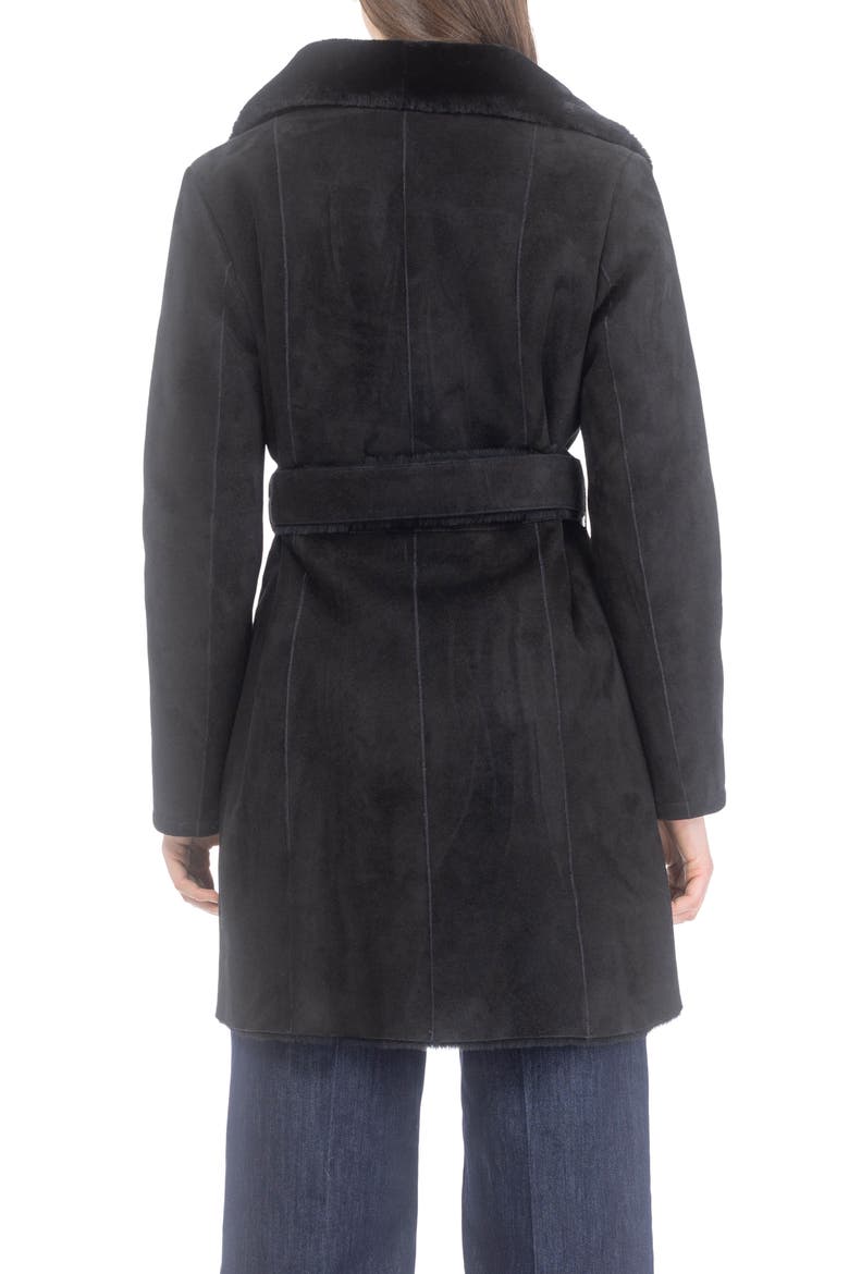 Genuine Shearling Belted Stroller, Suede Finish, Alternate, color, Black