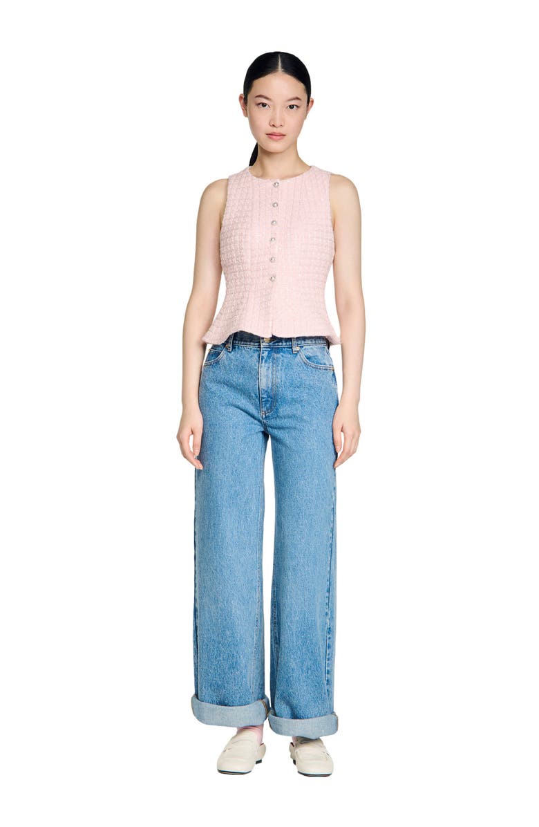 SANDRO Beaded check tweed jacket, Alternate, color, Pink