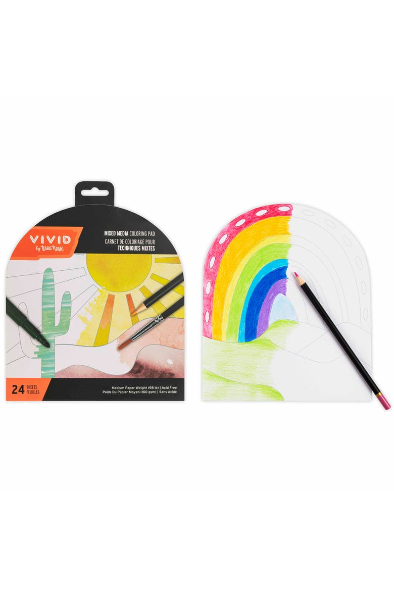 Vivid by Brea Reese Mixed Media Coloring Pad, Boho, 24 Shaped Sheets, Alternate, color, Multicolored