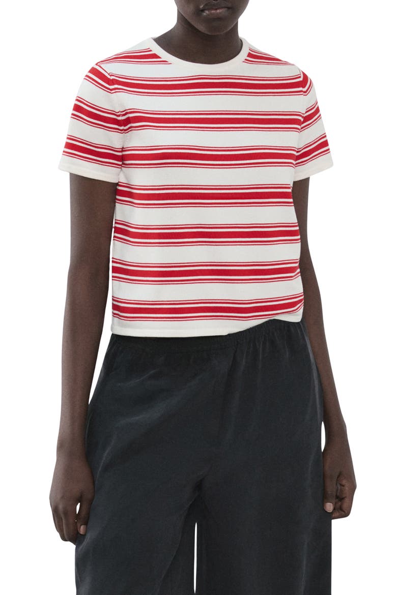 Stripe Short Sleeve Sweater, Main, color, RED