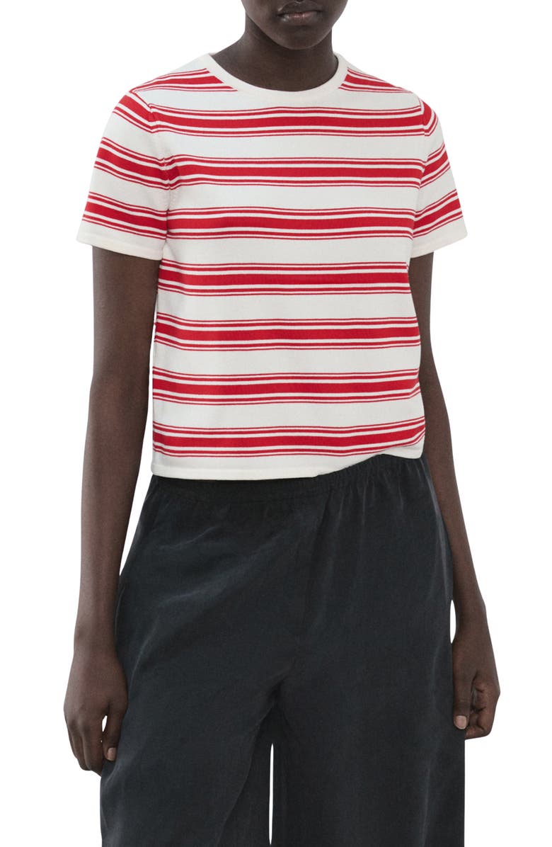 MANGO Stripe Short Sleeve Sweater, Main, color, 