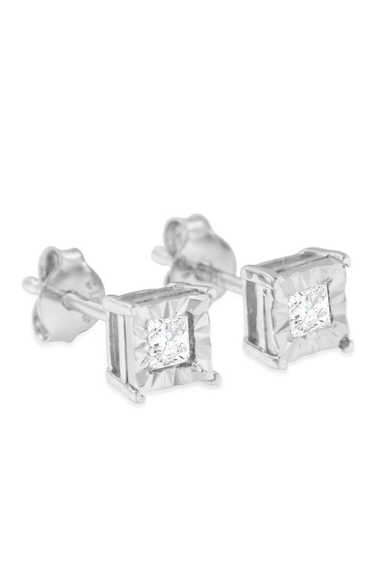 Haus of Brilliance Silver 1/4 Ctw Diamond Miracle Princess Solitaire Stud Earrings, Alternate, color, White