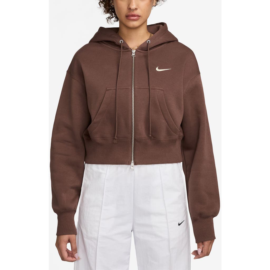 Nike Phoenix Relaxed Fit Cotton Blend Fleece Hoodie In Brown