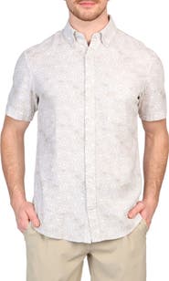 TailorByrd Batik Print Linen Blend Short Sleeve Button-Down Shirt