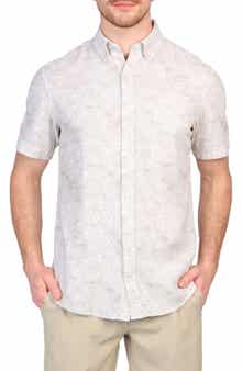 TailorByrd Batik Print Linen Blend Short Sleeve Button-Down Shirt