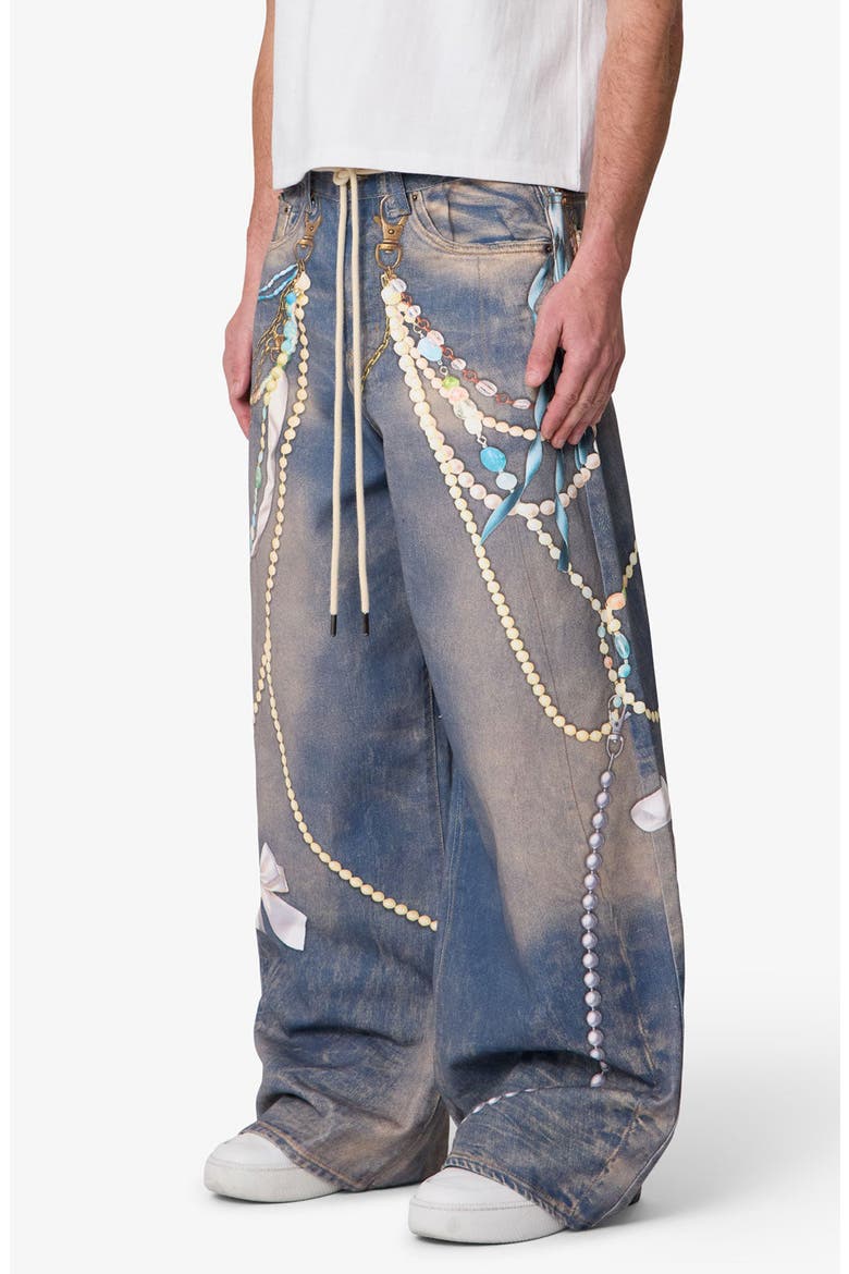 Rave Chain Print Denim Jeans, Alternate, color, WASHED BLUE