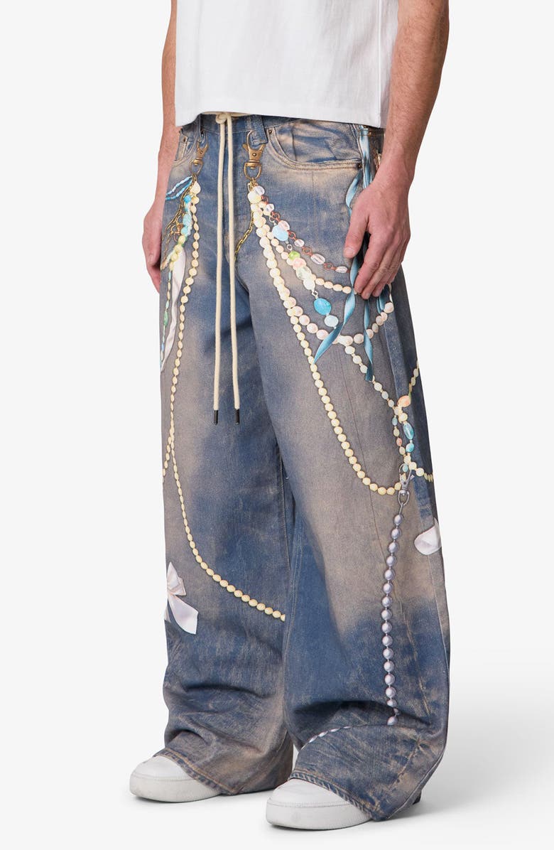 mnml Rave Chain Print Denim Jeans, Alternate, color, Washed Blue
