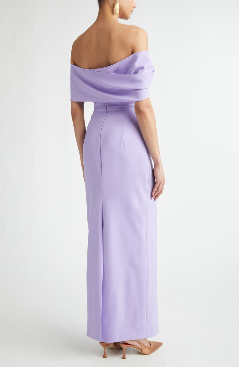 Carolina Herrera Sofia Draped Off the Shoulder Crepe Column Gown, Alternate, color, Violeta