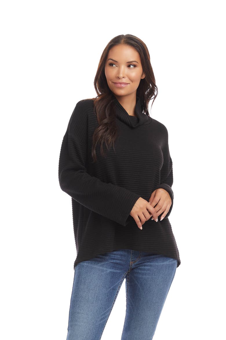 Ribbed Cowl Neck Sweater, Alternate, color, BLACK
