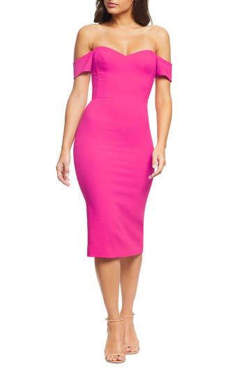 Dress the Population Bailey Off the Shoulder Body-Con Dress in Bright Fuchsia at Nordstrom Rack, Size Xx-Small