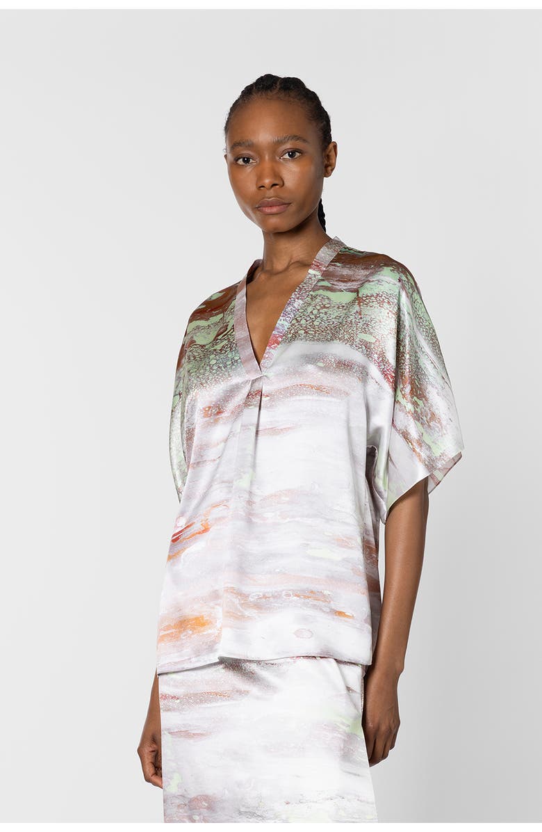 Roksanda Varo Printed Silk Blouse, Main, color, Brush Mint / Cinnamon / White