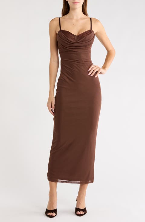 Cowl Neck Padded Maxi Dress