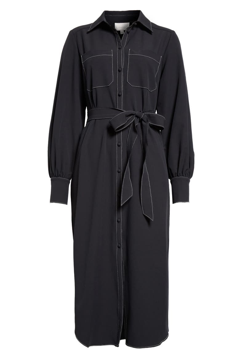 Kandice Long Sleeve Belted Midi Shirtdress, Alternate, color, BLACK