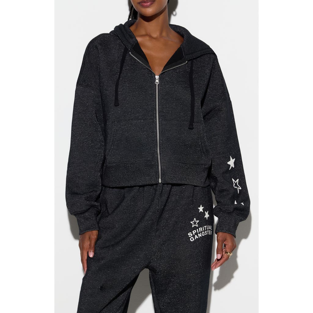 Spiritual Gangster Luna Shimmer Cotton Blend Zip Graphic Hoodie In Black
