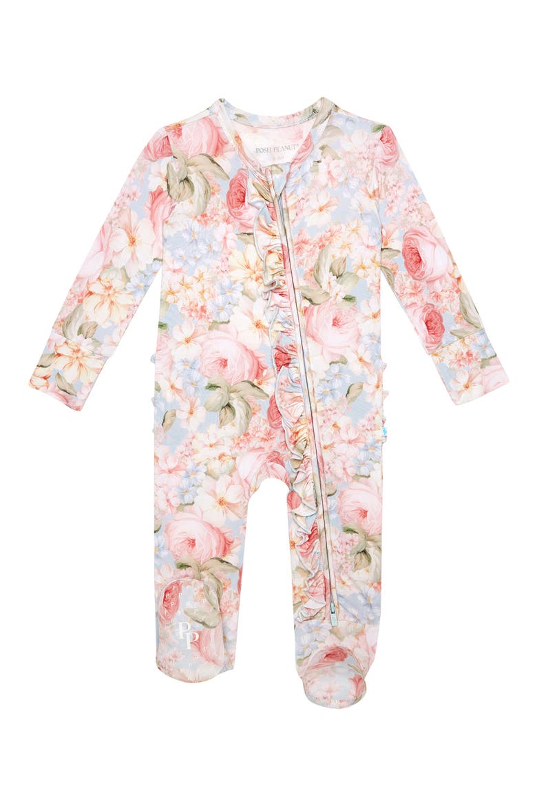 Ruffle Zip Footie, Main, color, LIGHT/ PASTEL BLUE