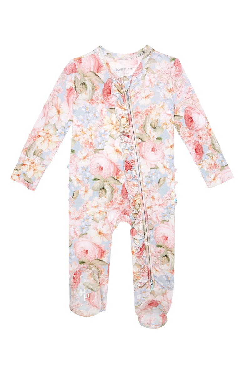 Posh Peanut Ruffle Zip Footie, Main, color, Light/ Pastel Blue