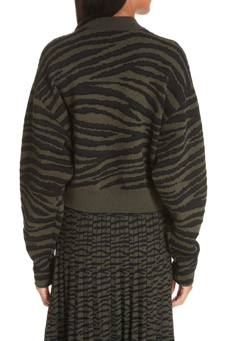 Tiger Stripe Jacquard Sweater, Alternate, color, FOREST GREEN/ BLACK