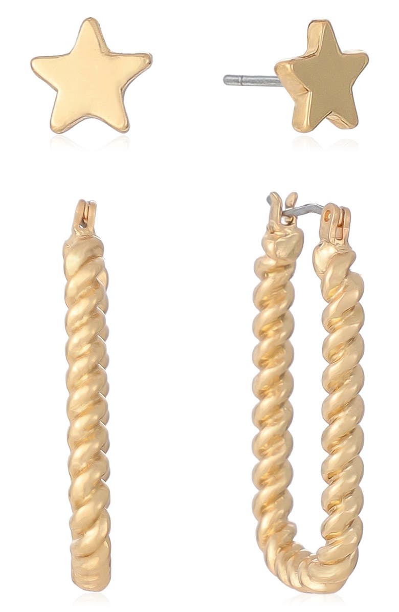 Ettika Set of 2 Star Stud & Hoop Earrings, Main, color, Gold
