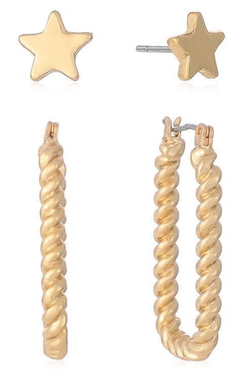 Set of 2 Star Stud & Hoop Earrings