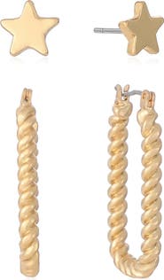 Ettika Set of 2 Star Stud & Hoop Earrings