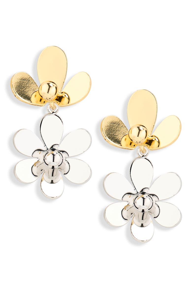 Two-Tone Flower Drop Earrings, Main, color, GOLD/SILVER