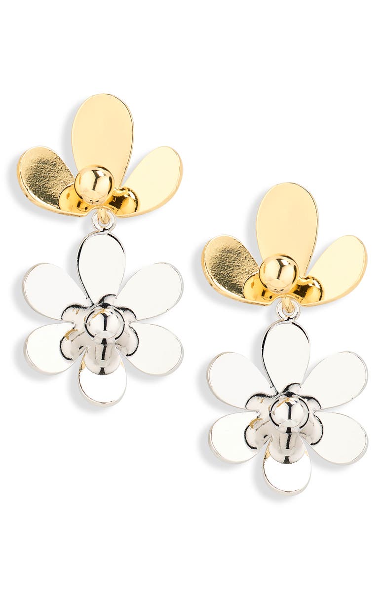 NATASHA Two-Tone Flower Drop Earrings, Main, color, Gold/Silver