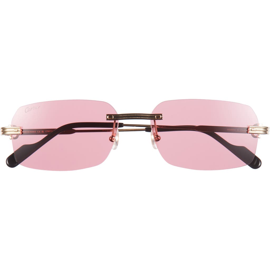 Cartier 59mm Rimless Rectangular Sunglasses In Pink