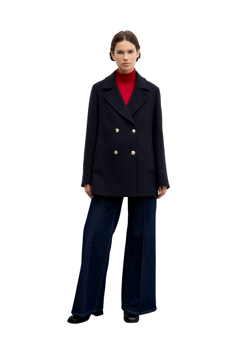 Alis Double Breasted Peacoat, Alternate, color, Navy Blue