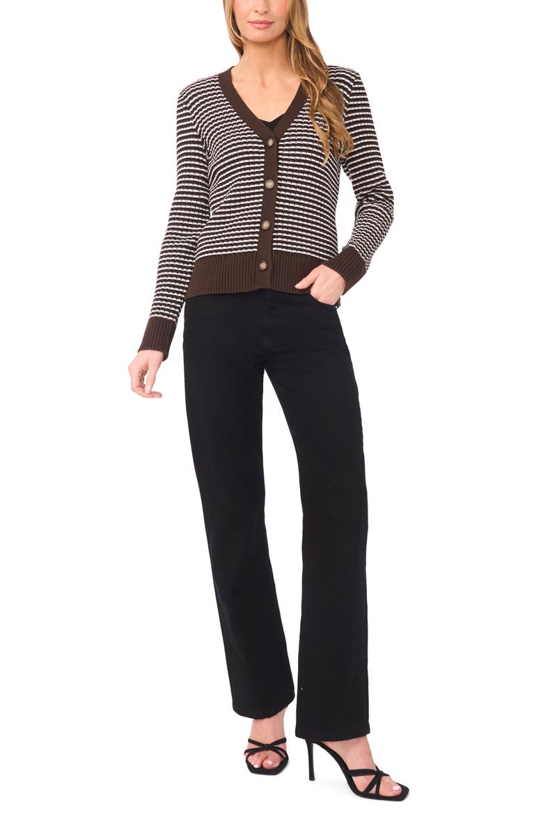 Stripe V-Neck Cardigan, Alternate, color, DELICIOSO