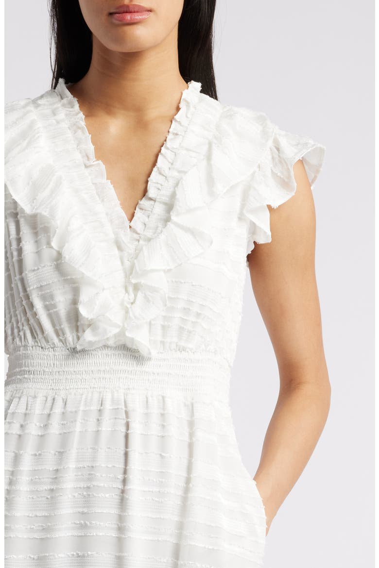Ruffle Detail Textured Stripe Dress, Alternate, color, WHITE
