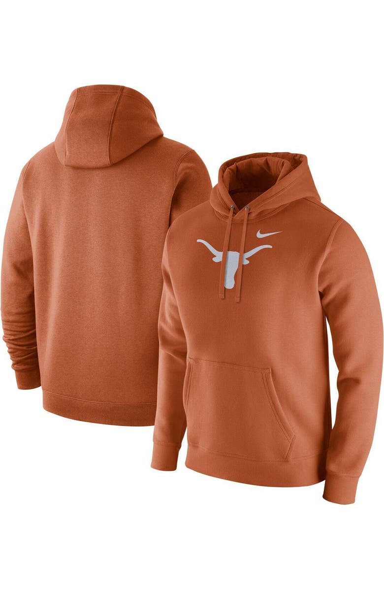 Nike Men's Nike Texas Orange Texas Longhorns Logo Club Fleece Pullover Hoodie, Main, color,