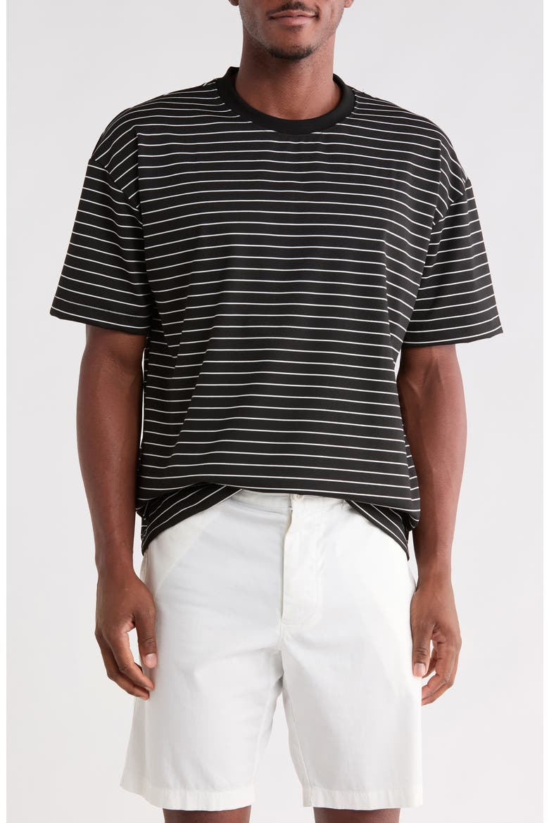 Stripe Crewneck T-Shirt, Main, color, BLACK